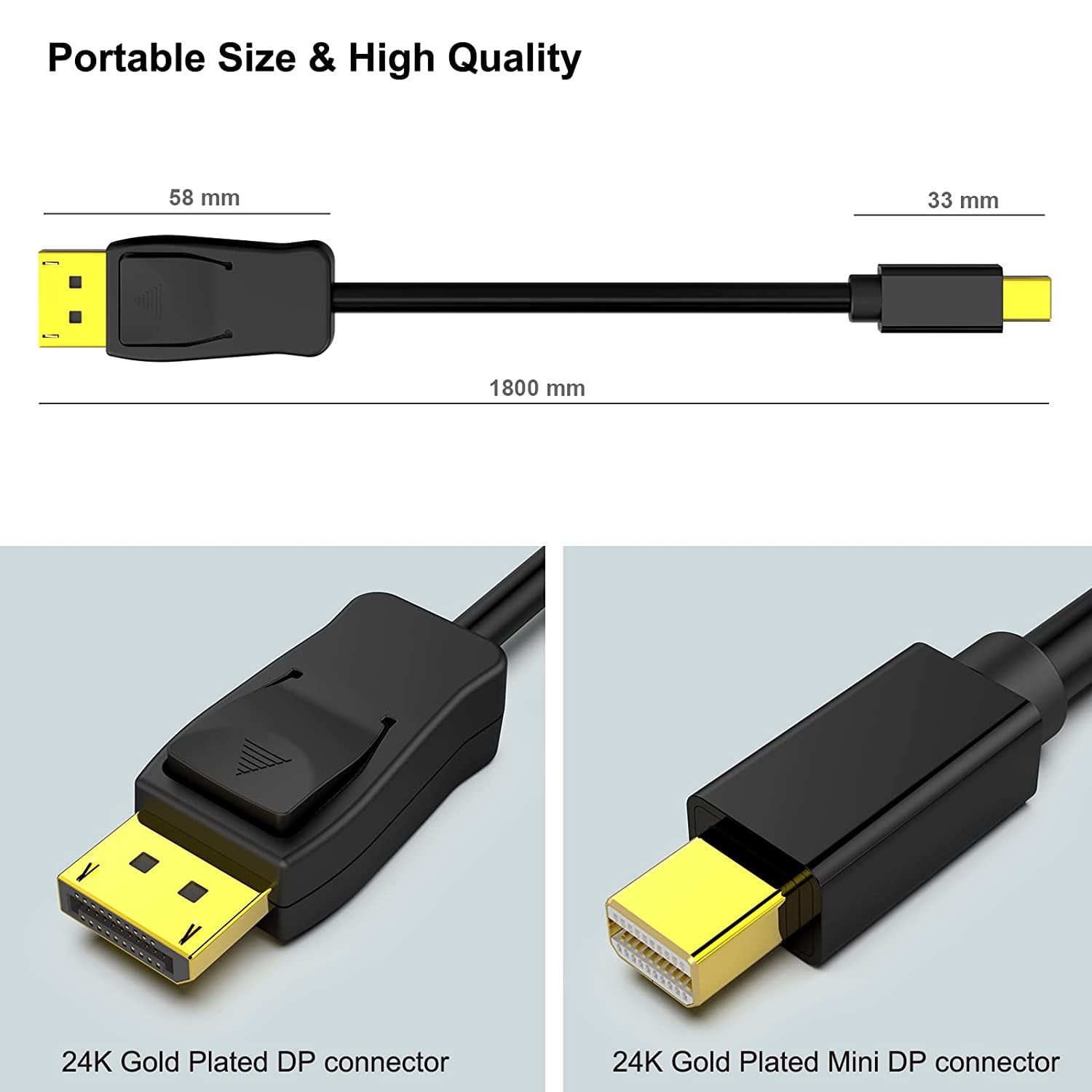 REQO 5 Pack Mini DisplayPort to DisplayPort 3 Feet Cable 4K@60Hz 2K@144Hz, Mini DP(Thunderbolt Compatible) to DP Cable (Male to Male) Gold-Plated Cord