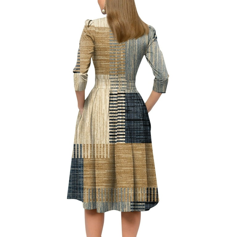 Dorkasm Vintage Midi Dresses for Women Modest 3/4 Sleeve Crew Neck Wrap  Dress A Line Pleated Wedding Guest Dress with Pockets Earthy Yellow XL -  Walmart.com