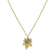 1928 Jewelry 14K Gold Dipped Grape Leaf Necklace With Pink And Green Bead Accents