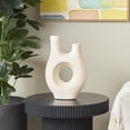 thumbnail image 2 of DecMode 14" Abstract Rounded Beige Paper Mache Vase with Double Openings, 2 of 12