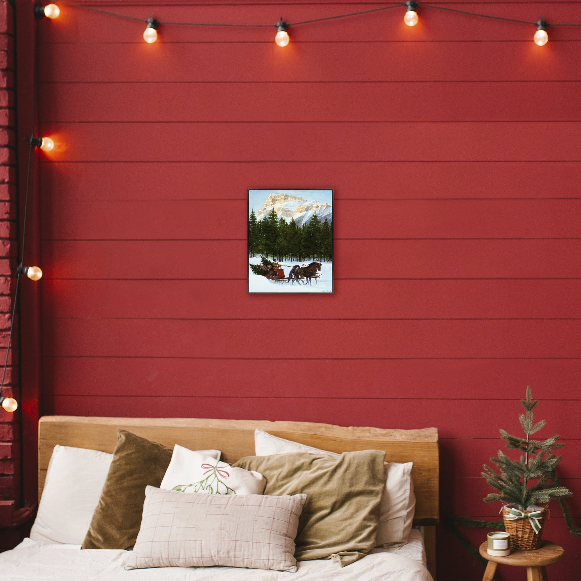 Sleigh Ride Carrying Trees Black Framed Giclee Art, design by Wind River Studios