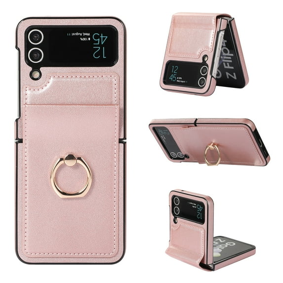 TECH CIRCLE Leather Case for Galaxy Z Flip 4 2022 (6.7 inch) - Shockproof Classic Case with Phone Ring Holder, Pink