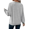 thumbnail image 4 of Shine Up Patchwork Sweatshirts for Women V Neck Long Sleeve Shirts Casual Pullover Tops, 4 of 8