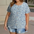 thumbnail image 4 of Resivox Plus Size Womens Tops Trendy Summer Crew Neck Henley T Shirts Floral Henley Tshirt Short Sleeve Button up Tunic Tops Dressy Casual Trendy Tunics Light Blue 4XL, 4 of 5