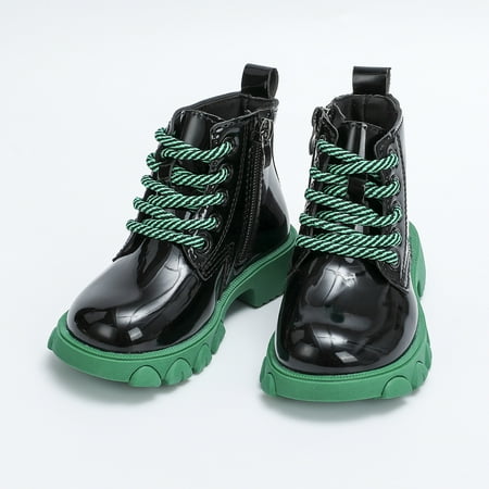 

Kid Girls Faux Leather Color-block Side Zipper Lace-up Boots For Winter