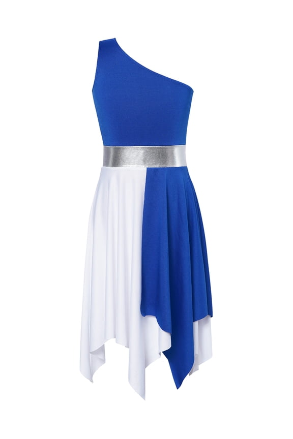 Girls Liturgical Praise Dance Dress Asymmetrical Worship Costume Church Robe Tunic Blue 6