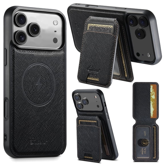Magnetic Wallet Case For iPhone 17 Pro, Compatible with MagSafe, Detachable 2 in 1 Card Holder Premium PU Leather Back Case Shockproof Slim Back Anti-Scratch Phone Cover, Black