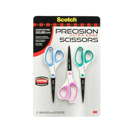 Scotch Precision Ultra Edge Scissors, 8 in., Assorted Colors, 3