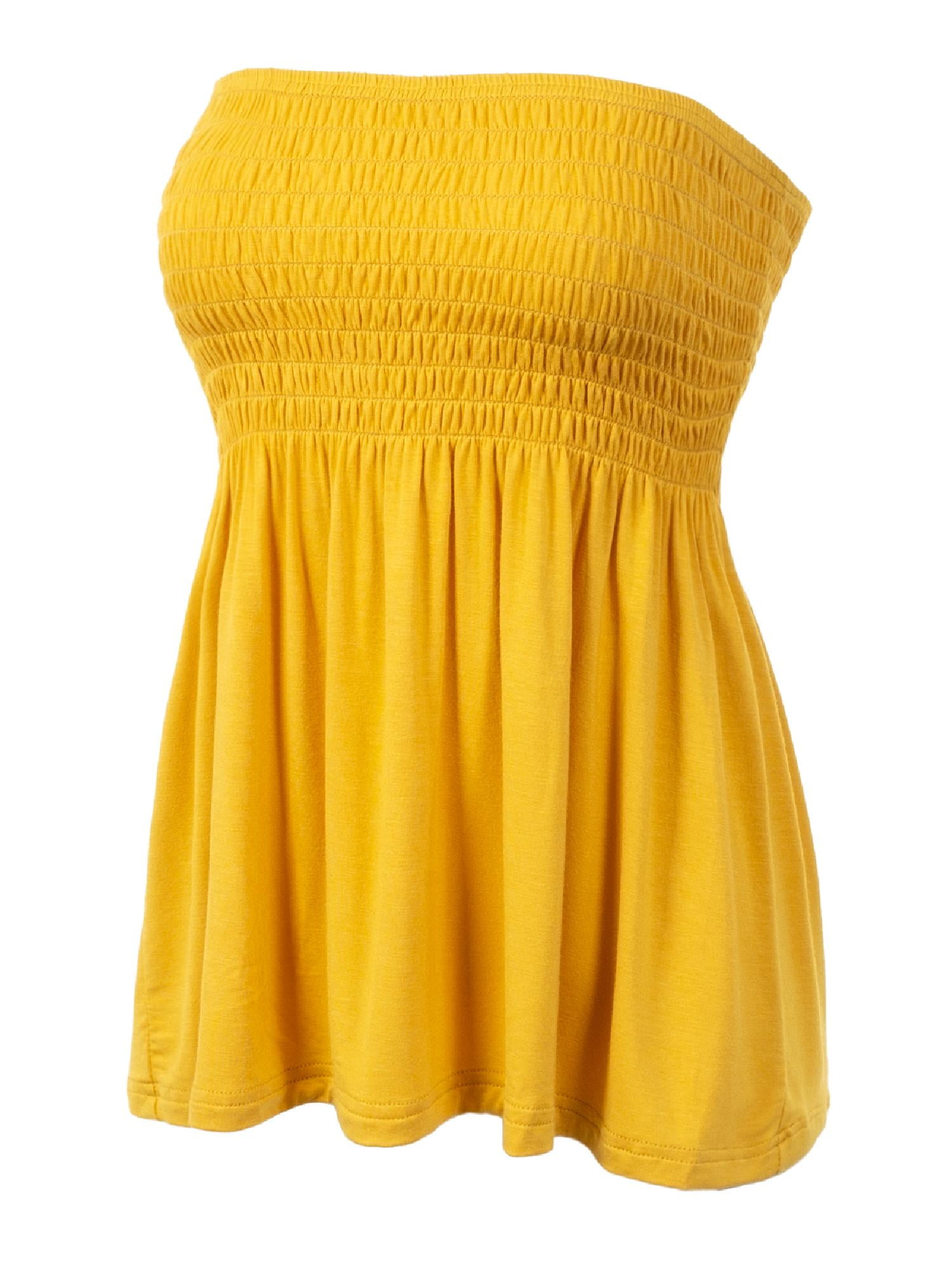 yellow strapless shirt