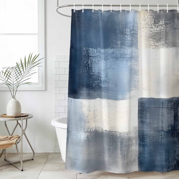 Navy Blue Grey Ombre Waterproof Fabric Shower Curtain,Modern Oil Painting Abstract Waterproof Fabric Shower Curtain for Bathroom Curtains Bathtubs Hotel Shower Curtains with 12 Hooks Extra Long 72x96