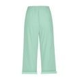 thumbnail image 7 of Charella Linen Capri Pants for Women Elastic Waist Straight Leg Casual Loose Drawstring Trousers with Pockets (S, Mint Green), 7 of 7