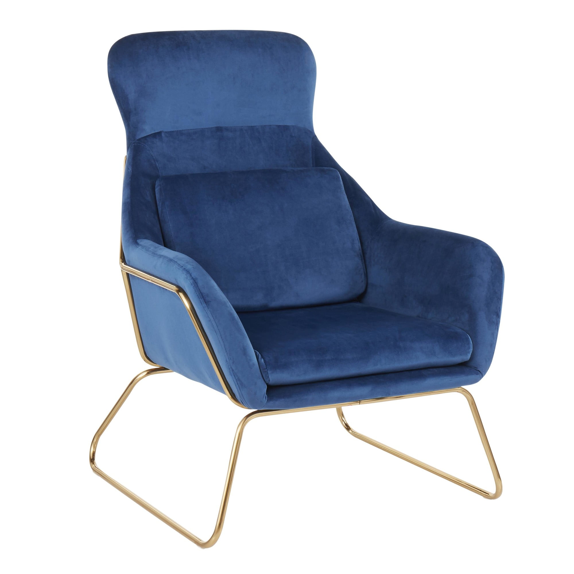 41" Blue Velvet with Gold Metal Penelope Contemporary Comfortable Lounge Chair