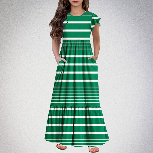 Qiopertar Grandes Économies de Vacances! Mode Filles Été Nouvelles Manches Courtes Robe à Col Rond Imprimée en Liquidation Offres d'Accès Anticipé