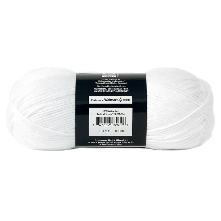 Mainstays 100% Cotton Yarn - Arctic White - 3.5oz 180yds - 4 Medium Weight