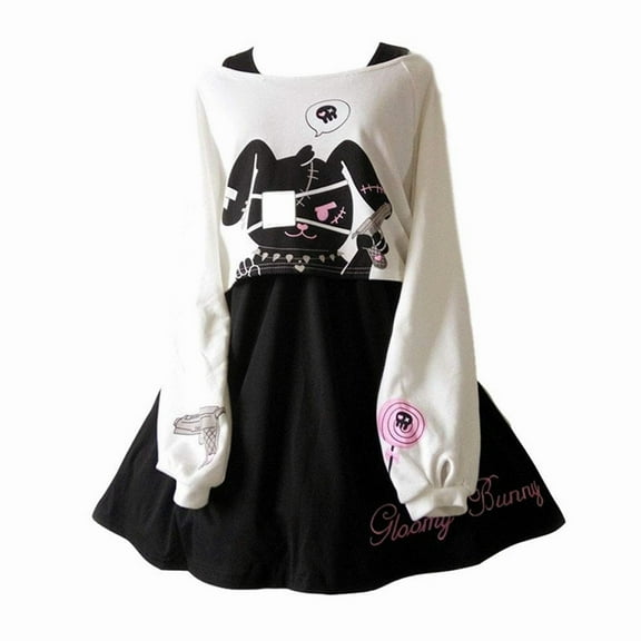 Cute Dress For Teen Girls Kawaii Anime Printed Lolita Dresses Casual Oversize Two Piece Dress Set
