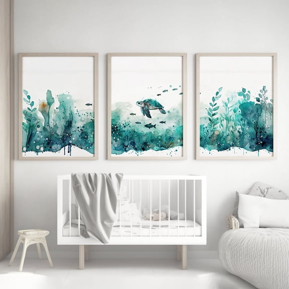 Ocean Nursery Sea Animal Wall Art Set 3 Unframed Paper Print 8x12