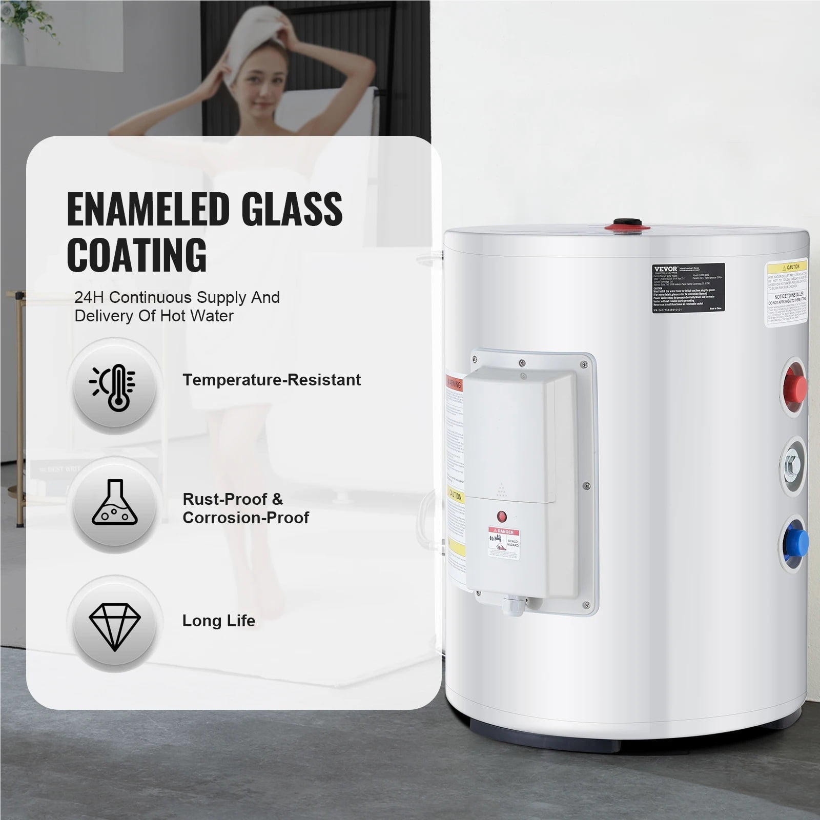 Electric Water Heater 10 Gallon Tank Instant Hot Water Heater 1.6Kw Tankless Water Heater w/ LED Display Knob Control IPX4 ,Tool