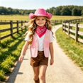 thumbnail image 7 of AUDeals Girls Western Cowgirl Costume Fringe Vest Suede Fashion Sleeveless Waistcoat Rodeo Outfit Outerwear for Halloween Party Casual Daily Wear (Pink, 18-24 Months), 7 of 7