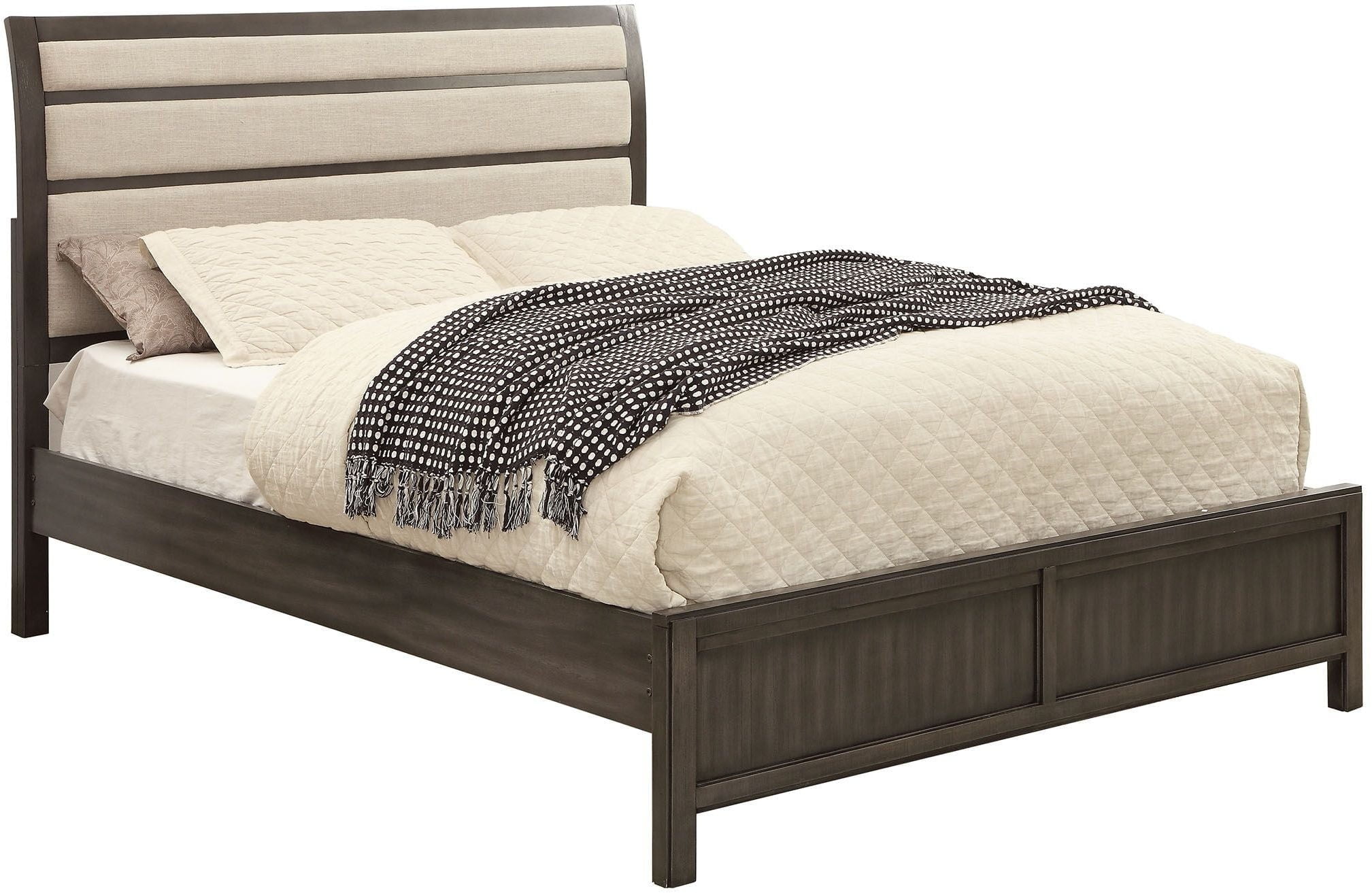 Modern Transitional platform Eastern king King Size Bed Padded HB Grey