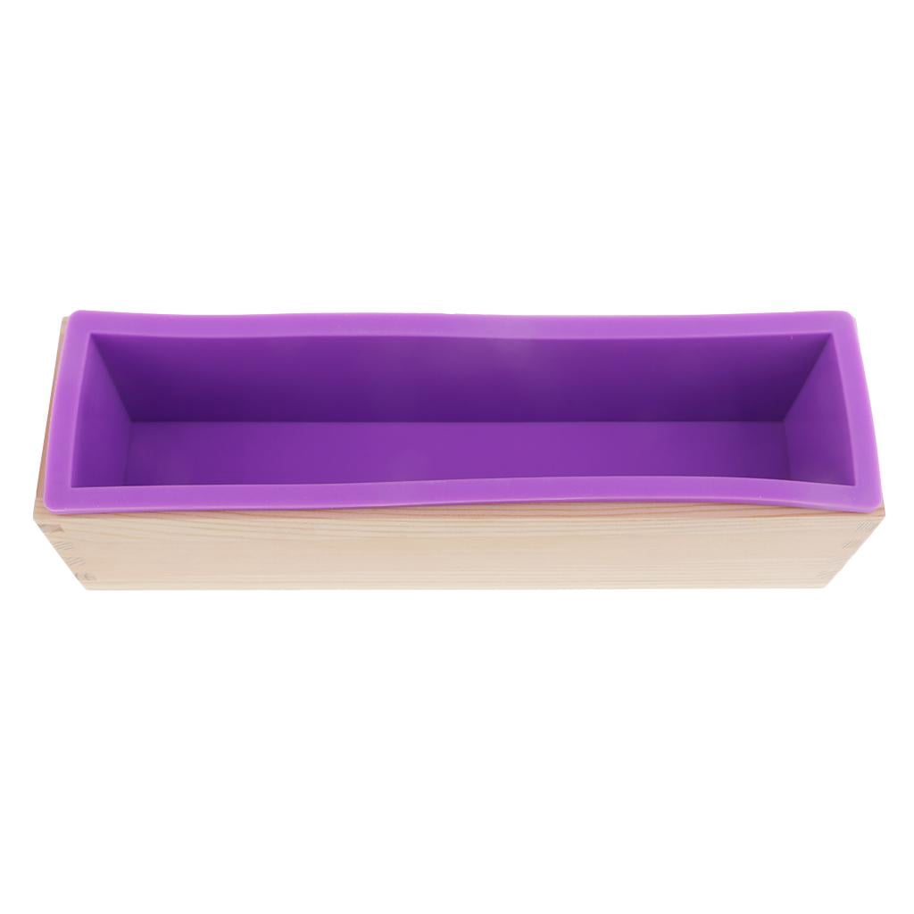Milageto 900ml/1.2kg Silicone Soap Loaf Mould Wood Box DIY Soap Candle Making Supply Tool Purple