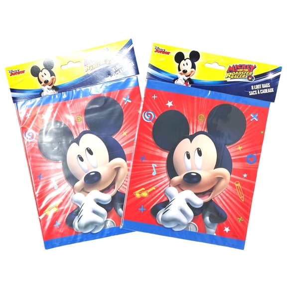 2 Packs - Disney Mickey Mouse Roadster Racers Birthday Party Favor Treat Bags - 2 Packs of 8 - 16 Total