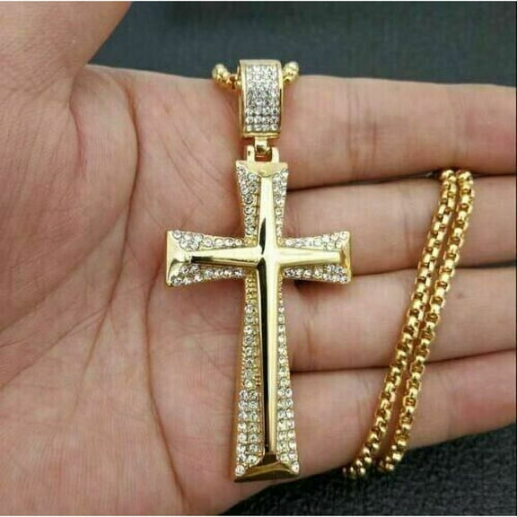 2 Ct Round Cut Real Moissanite Women's Cross Pendant 14K Yellow Gold Plated