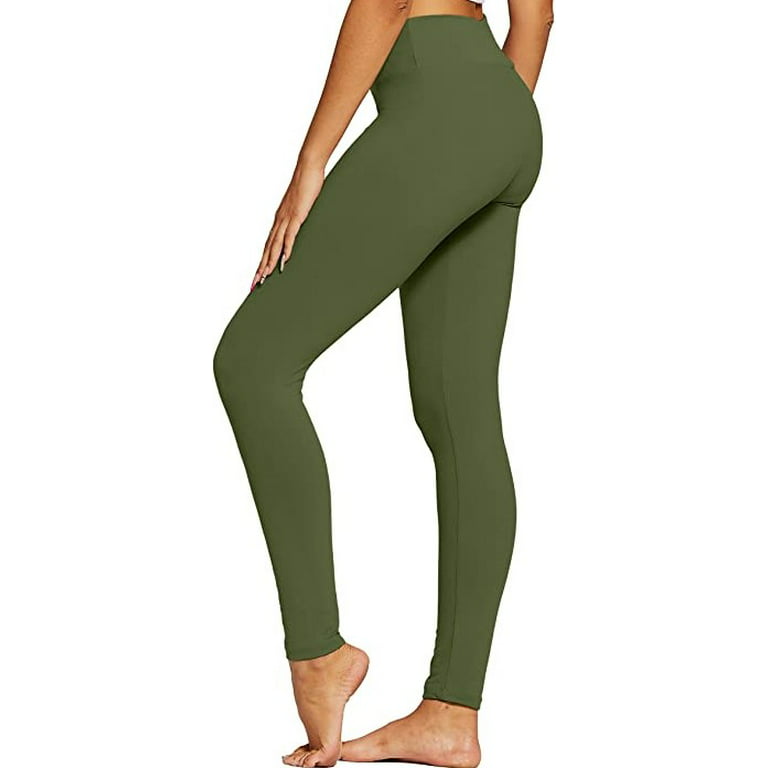 Bravo! Womens Leggings High Waisted Soft Black Leggings Yoga Pants for  Workout 2 pc Olive and Gray 