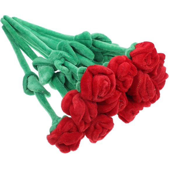 Hongkaii 12Pcs Plush Rose Flower Stuffed Bendable Stems Plush Flowers Bouquet Red Rose Flower 12 Inch Rose Stuffed Bouquet for Graduation Mother's Day Valentine's Day Girl Wife AZ725-23945