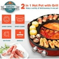 thumbnail image 2 of Hot Pot with Grill, 2000W 2 in 1 Electric Hot Pot Grill Cooker with Dual Temperature Control for 1-8 People, Multi-function Smokeless Shabu Korean BBQ Grill for Simmer, Boil, Fry, Roast (red), 2 of 16