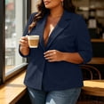 thumbnail image 6 of Plus Size Pleated Blazer For Women, Ruffled 3/4 Sleeve Lapel Jacket, Button Down Casual Office Suit, Elegant Business Work Wear, Feminine Cut Navy L, 6 of 7
