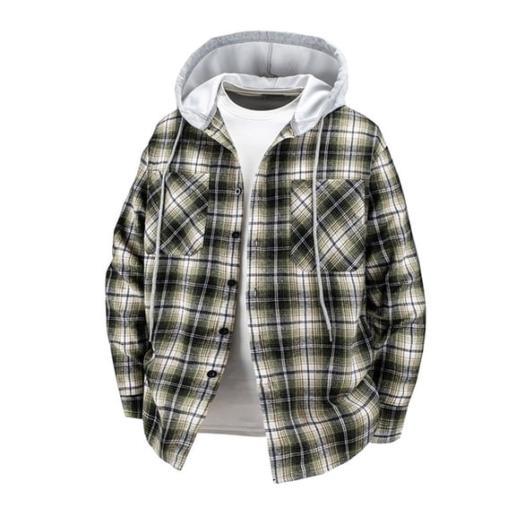 Chiccall Mens Plaid Hoodie Button Down Drawstring Long Sleeve Hooded Sweatshirts Fashion Casual Athletic Jacket with Pocket