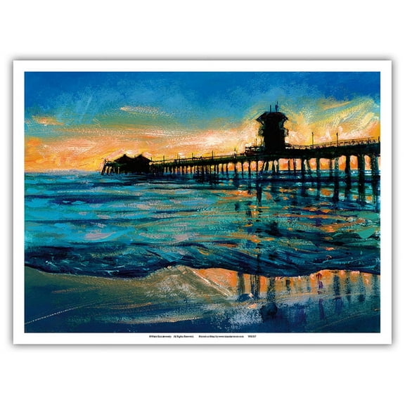 Huntington Beach Pier California - From an Original Color Painting by Wade Koniakowsky - Master Art Print (Unframed) 9in x 12in