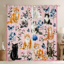Manfei Cute Pet Cat Black Out Curtains,Retro Rustic Flower Curtains Pack of 2 (42x63 Each),Blue Hydrangea Butterfly Bedroom Curtains For Girls Kids,Luxury Bedroom Decor