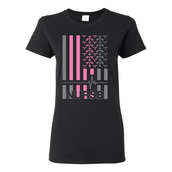Nurse Flag Heartbeat Hero Caregiver Nurse Gift | Womens Independence Day Graphic T-Shirt, Black, Small