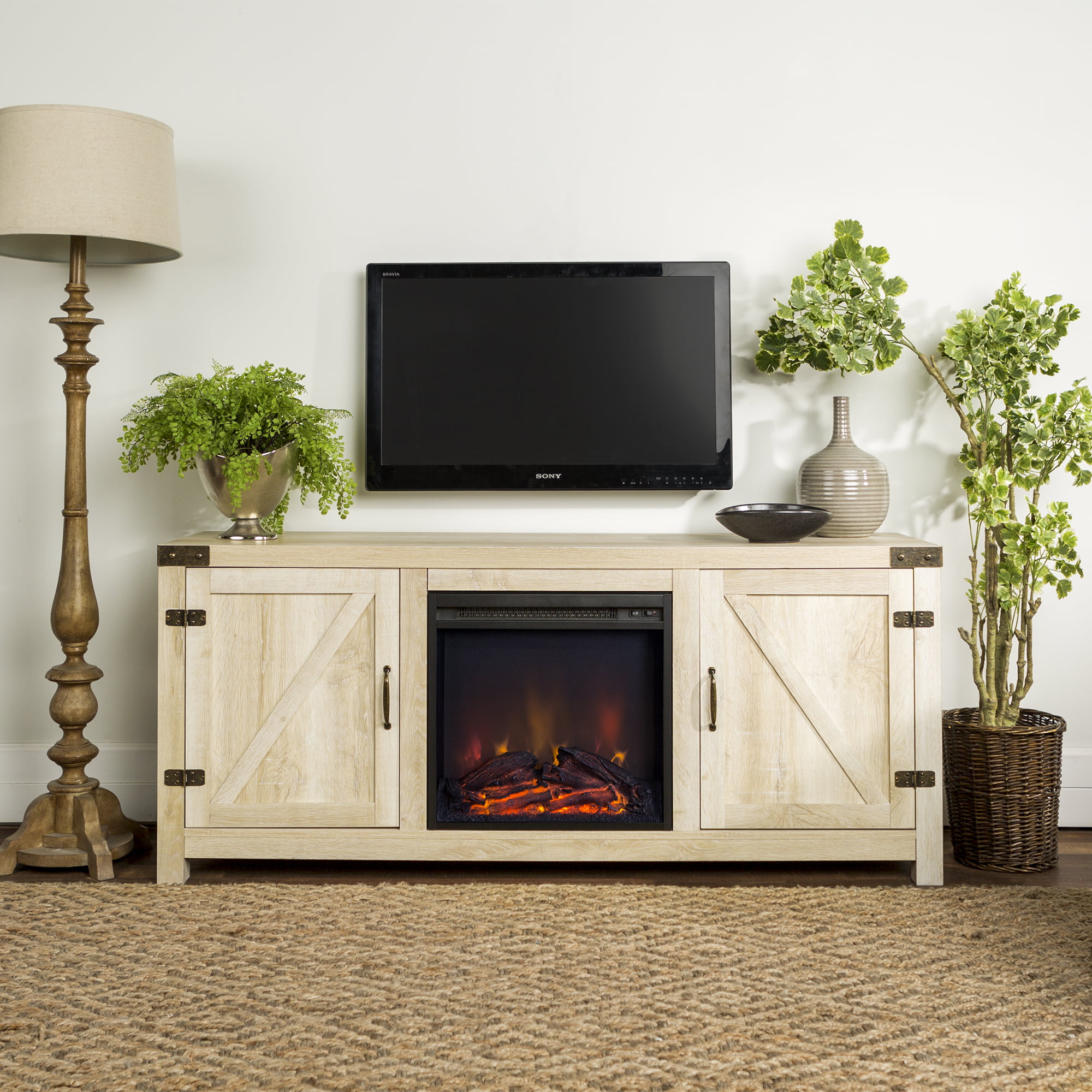 Woven Paths Modern Farmhouse Fireplace, Dresser With Built In Fireplace