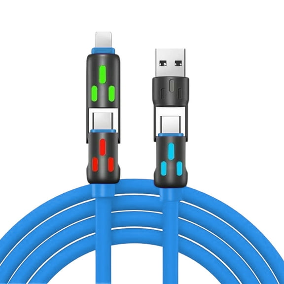 4-in-1 USB Charging Cable with 240W Power & Breathing Light, Blue