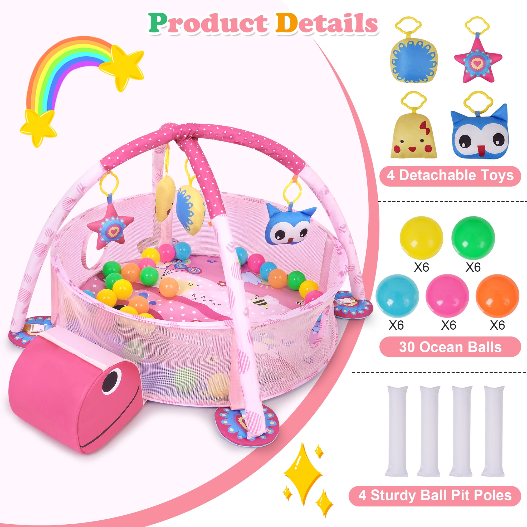 Babyeap 3-in-1 Baby Gym and Play Mat, Baby Activity with Ocean Ball Sensory Toys Gifts, 0-36 Months