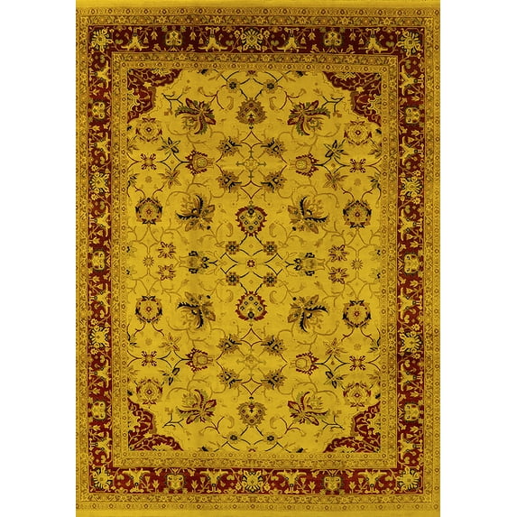 Ahgly Company Indoor Rectangle Oriental Yellow Industrial Area Rugs, 5' x 8'
