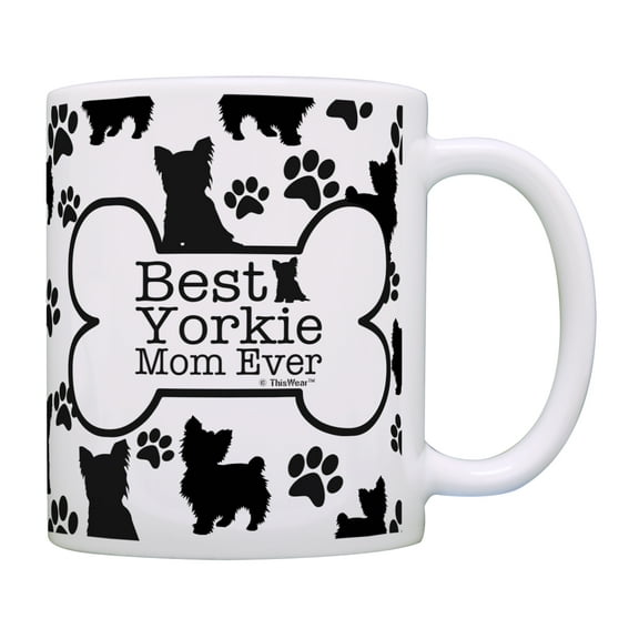 ThisWear Cute Yorkie Gifts Best Yorkie Mom Ever Paw Print Coffee Mug Best Dog Mom Gift Dog Mom Cup White