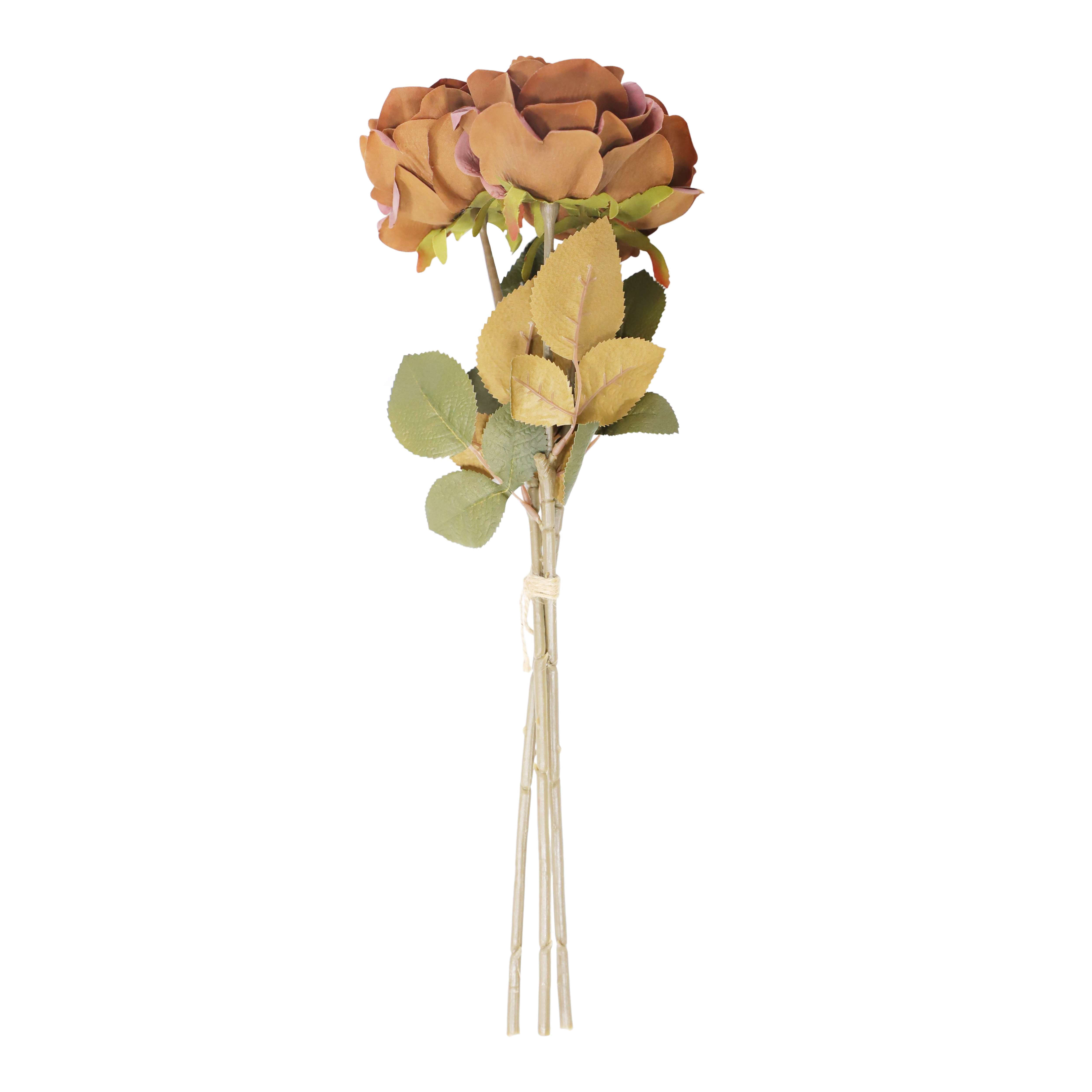 My Texas House Fall Faux Rose Bundle, Light Brown, 20"