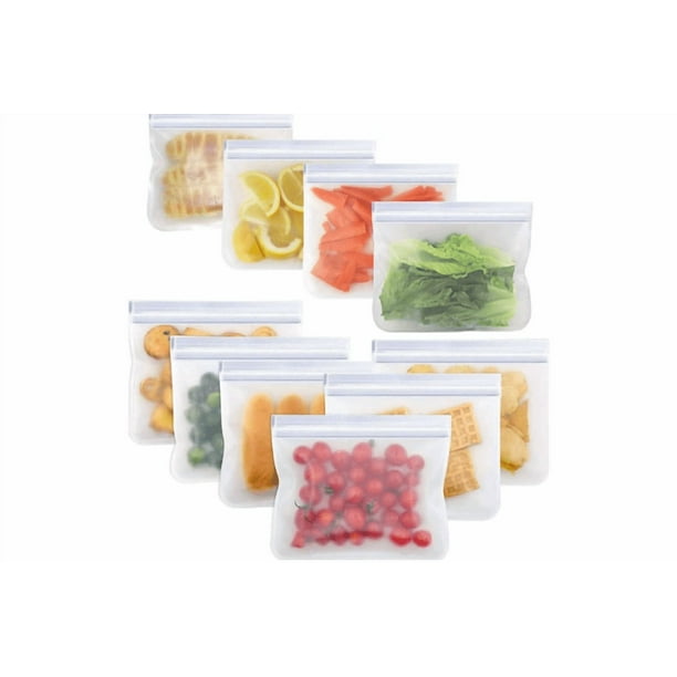 Bolsas de Almacenamiento Reutilizables, Paquete de 10 Bolsa Hermética para Alimentos, Bolsas Reutilizables para Congelador Xtellar transparente