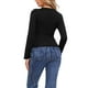 thumbnail image 3 of INSPIRAR CHIC Blusa con cordón y fruncido para mujer, estampado floral, cuello en V, de manga larga, ajuste slim, XS, negra, 3 of 6