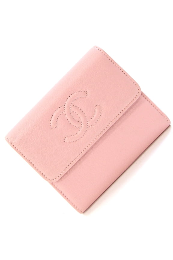Pre-Owned CHANEL Coco Mark Tri-fold Wallet A84072 Pink Leather Compact Mini Women's