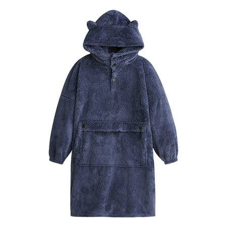 

Womens Pajamas Long Sleeved Solid Flannel Thickened Hooded Housewear Pajamas In Autumn And Winter Pajamas For Women