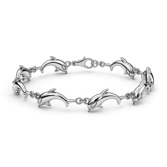 Dolphin 925 Sterling Silver Bracelets for Womens - Link Charm Bracelets Ocean Promise Fish Boho Beachy Jewelry - Size 7.25 Inches - Anniversary Engagement Wedding - Christmas Gifts for Womens