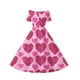 thumbnail image 4 of Vestido de manga corta con cuello en V para niña, estampado de manga corta, falda con cuello doblado y cintura mediana y grande, de poliéster., 4 of 6