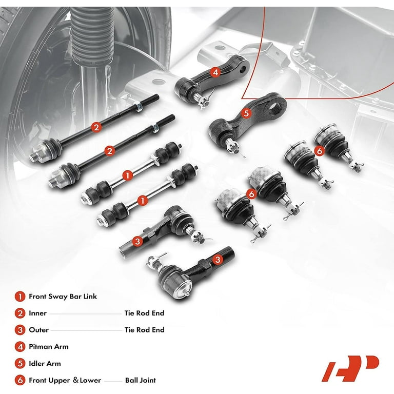 A-Premium 12Pcs Front Suspension Kit Inner Outer Tie Rod End Sway Bar Link  Ball Joint Pitman Arm Idler Arm Compatible with Chevrolet Silverado 1500 HD 