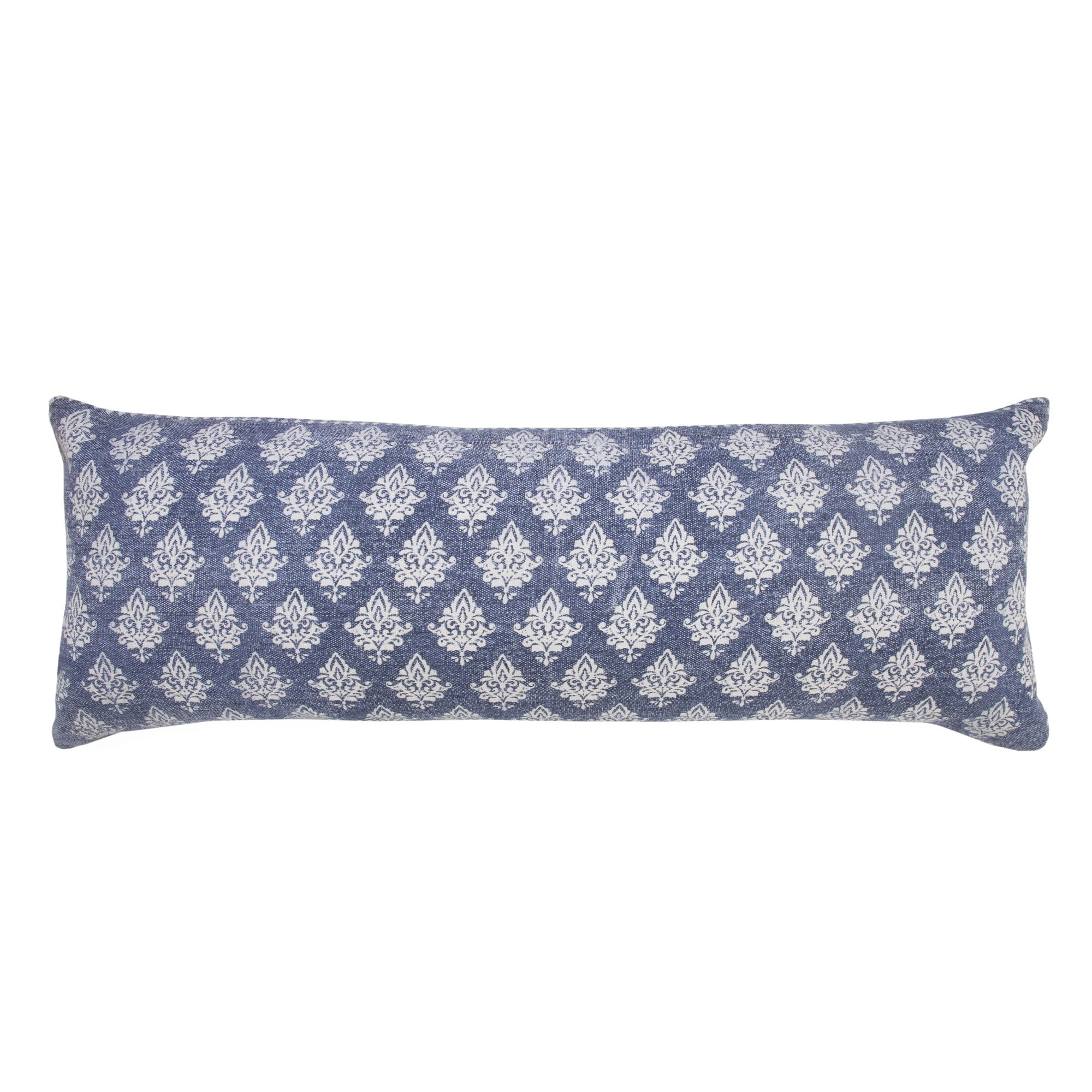 Laddha Home Designs Handwoven Damask Rectangular Lumbar Pillow Cover - 36" - Blue and White