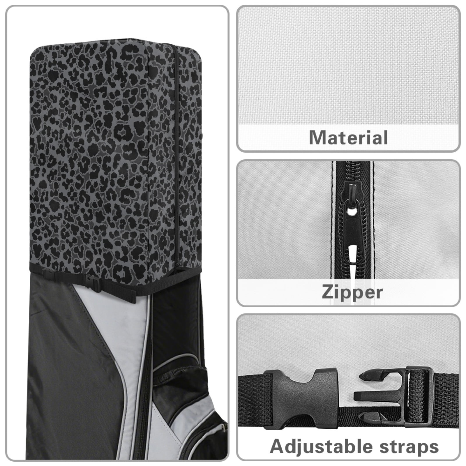 Yuyamidu Black Leopard Print Golf Bag Rain Cover Fashion Golf Bag Hood Cover with Adjustable Straps Easy to Use All Weather Protection