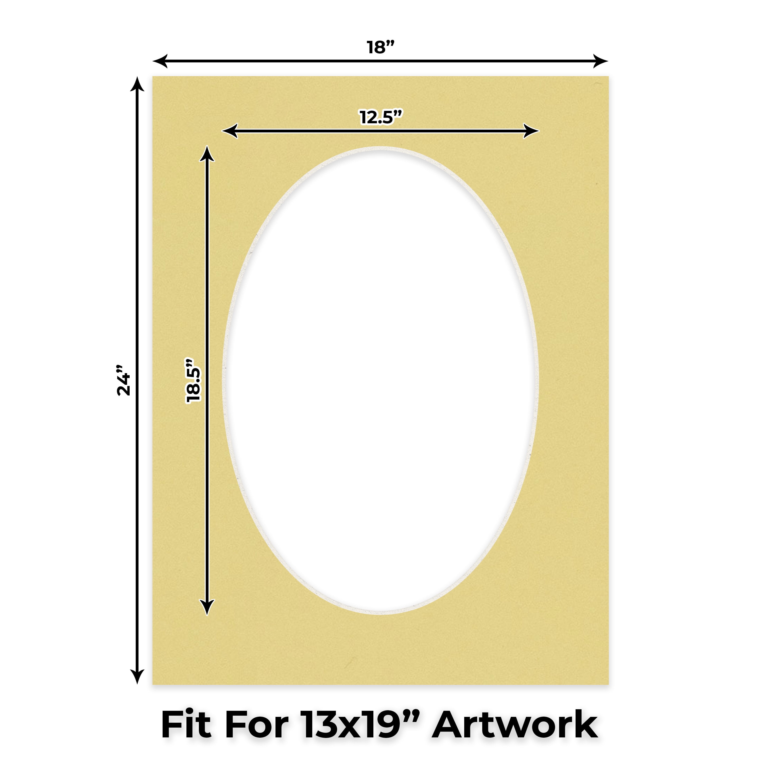 Soft Yellow Picture Frame Mat for 18x24 Frames - Oval Opening for 13x19 Photos - 25 Mats
